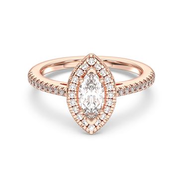 Picture of 0.90 Ct Marquise Cut & Round Brilliant Lab Grown Diamond Halo Engagement Ring Made in Solid Gold for Women
