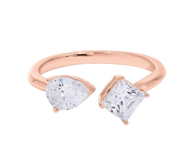 Picture of 1.50 Ct Pear Cut & Cushion Cut Lab Grown Diamond 2 Stone Engagement Ring in Solid Gold for Women