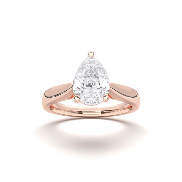 Picture of Pear Cut 1.00 Ct Lab Grown Diamond Solitaire Ring in Solid Gold For Women