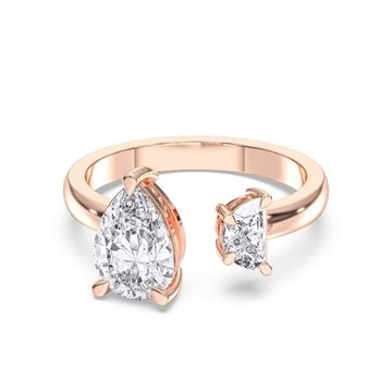Picture of Pear Cut & Half Moon Cut 2.15 Ct Lab Grown Diamond Two Stone Engagement Ring in Solid Gold For Women