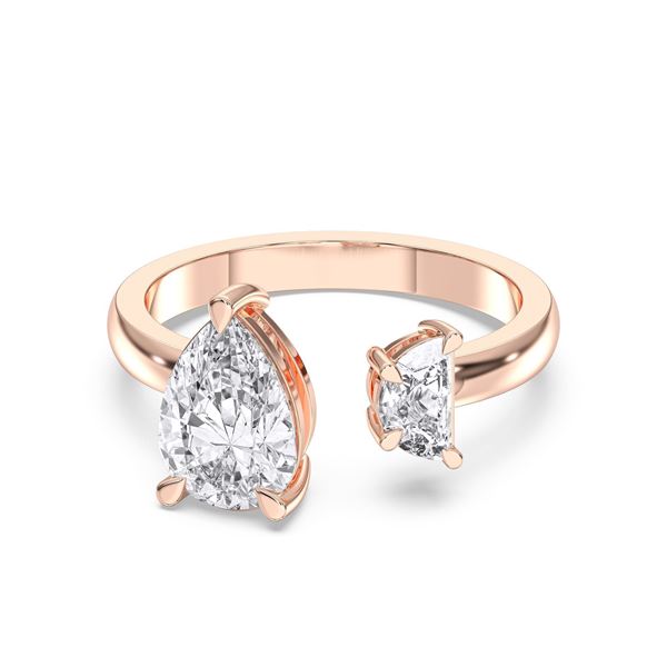 Picture of Pear Cut & Half Moon Cut 2.15 Ct Lab Grown Diamond Two Stone Engagement Ring in Solid Gold For Women
