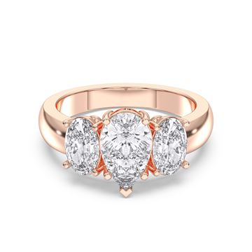 Picture of Oval & Pear Cut 3.00 Ct Lab Grown Diamond Three Stone Engagement Ring in Solid Gold for Women