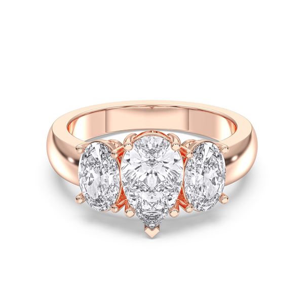 Picture of Oval & Pear Cut 3.00 Ct Lab Grown Diamond Three Stone Engagement Ring in Solid Gold for Women