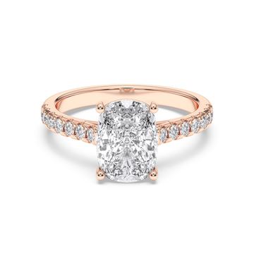 Picture of 3.40 Ct Cushion Cut Solitaire with Accent Round Brilliant Cut Lab Grown Diamond Engagement Ring Made in Solid Gold For Women