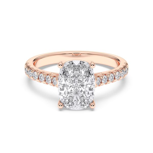 Picture of 3.40 Ct Cushion Cut Solitaire with Accent Round Brilliant Cut Lab Grown Diamond Engagement Ring Made in Solid Gold For Women