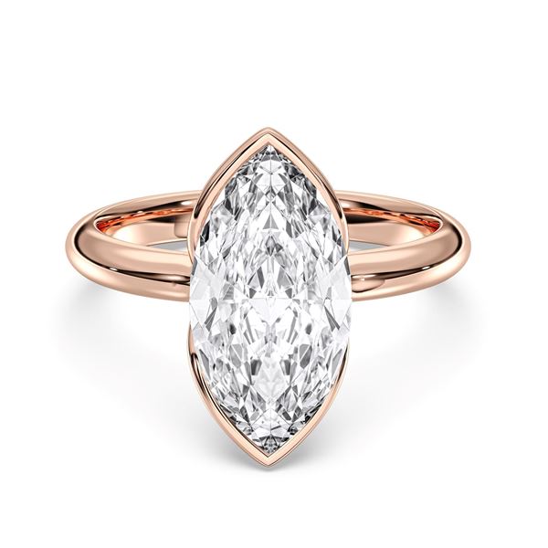 Picture of Marquise Cut 3.10 Ct Lab Grown Diamond Bezel Setting Solitaire Ring in Solid Gold For Women