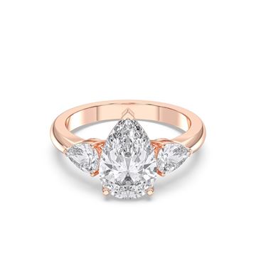 Picture of 3.50 Ct Pear Cut Lab-Grown Diamond 3-Stone Wedding Ring in Solid Gold For Women