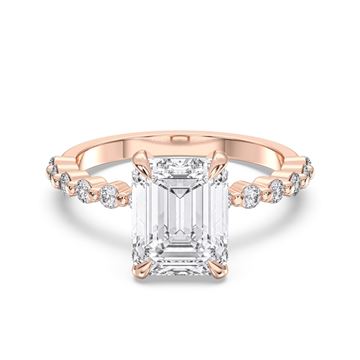 Picture of 4.40 Ct Emerald Cut & Round Brilliant Cut Lab-Grown Diamond Engagement Ring in Solid Gold For Women