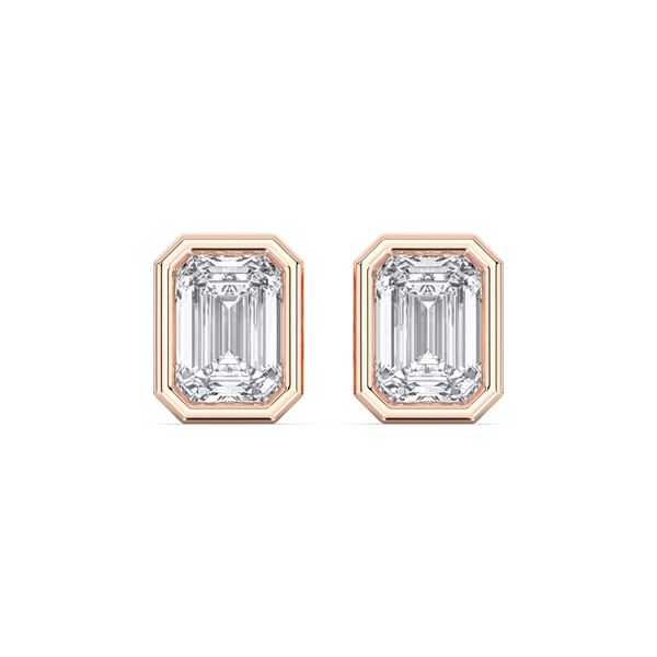 Picture of 1.00 Ct Lab Grown Emerald Cut Diamond Stud Earrings in Solid Gold with Push Back For Women