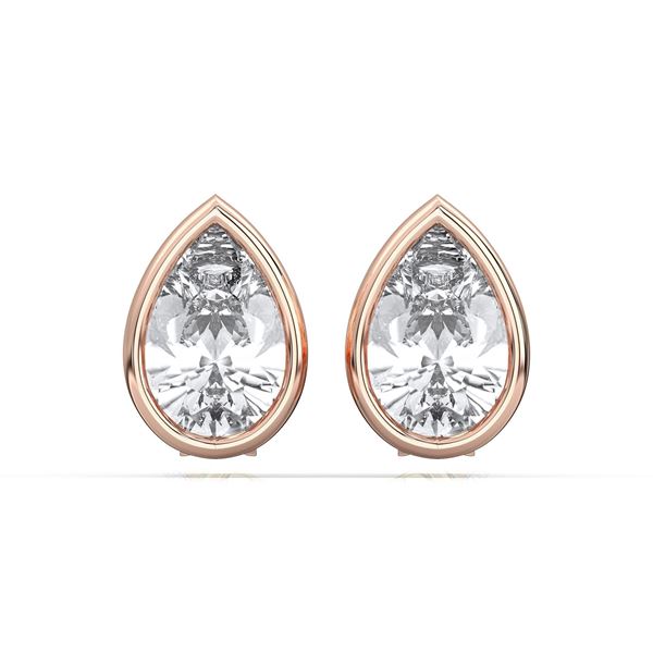 Picture of 1.00 Ct Pear Cut Lab Grown Diamond Bazel Stud Earrings in Solid Gold with Push Back For Women