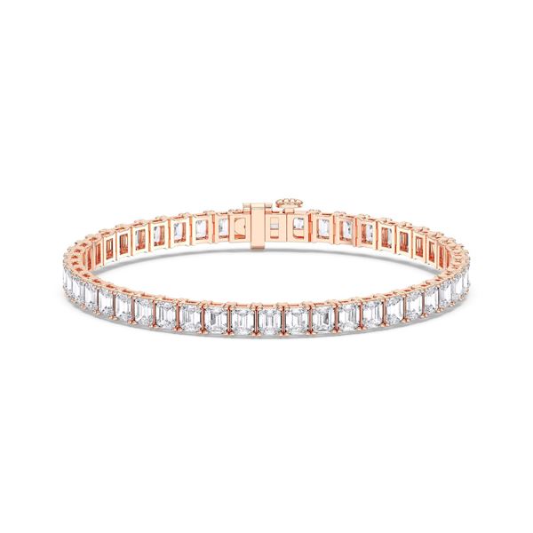 Picture of 14.00 Ct Emerald Cut Lab Grown Diamond Prong Set 7 inch Tennis Bracelet in Solid Gold For Women