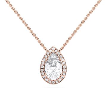 Picture of 2.15 Ct Lab-Grown Pear & Round Cut Diamond Halo Pendant in Solid Gold With 18 Inch Chain Timeless Gift For Women