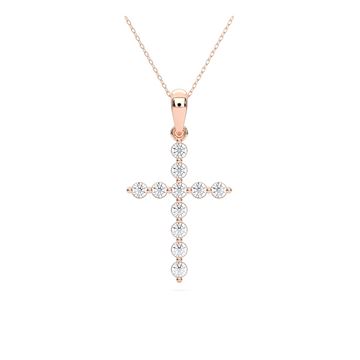 Picture of Elegant Cross Pendant with Chain For Women with 0.25 Ct Lab-Grown Round Diamond in Solid Gold – Modern Everyday Jewelry