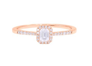 Picture of Emarald Cut & Round Briliant Cut 1.25 Ct Lab Grown Diamond Halo Engagement Ring in Solid Gold For Women
