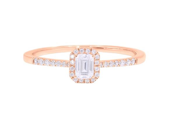 Picture of Emarald Cut & Round Briliant Cut 1.25 Ct Lab Grown Diamond Halo Engagement Ring in Solid Gold For Women