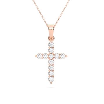 Picture of Elegant Cross Pendant with Chain For Women with 0.24 Ct Lab-Grown Round Diamond in Solid Gold – Modern Everyday Jewelry