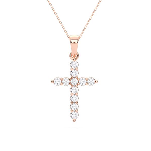 Picture of Elegant Cross Pendant with Chain For Women with 0.24 Ct Lab-Grown Round Diamond in Solid Gold – Modern Everyday Jewelry